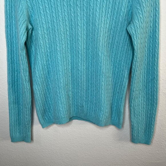 Anne Klein Sport Vintage Womens Cable Knit Cashmere Sweater Turquoise Blue Large - Picture 3 of 11